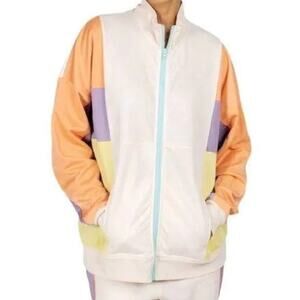 Spirit Jersey Retro 90's Inspired Pastel Colorblock Track Jacket, Medium, NWOT
